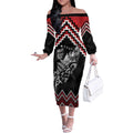 New Zealand Christmas Taniko Poutama Off The Shoulder Long Sleeve Dress Mountainscape Maori Fern - Aussie Hoodie