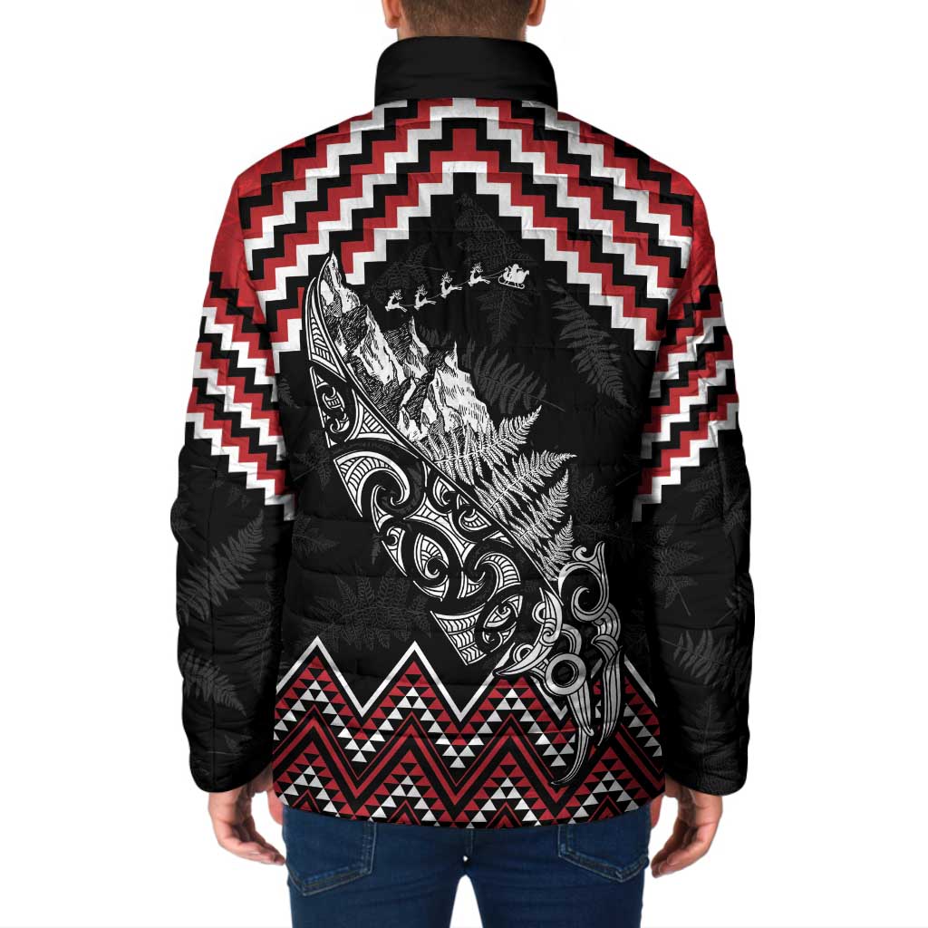 New Zealand Christmas Taniko Poutama Padded Jacket Mountainscape Maori Fern - Aussie Hoodie