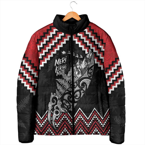 New Zealand Christmas Taniko Poutama Padded Jacket Mountainscape Maori Fern - Aussie Hoodie