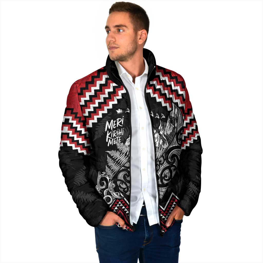 New Zealand Christmas Taniko Poutama Padded Jacket Mountainscape Maori Fern - Aussie Hoodie