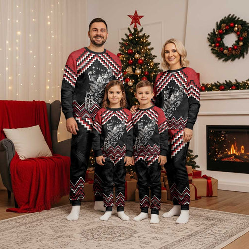 New Zealand Christmas Taniko Poutama Christmas Pajama Set Mountainscape Maori Fern - Aussie Hoodie