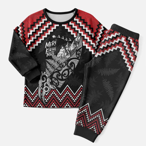 New Zealand Christmas Taniko Poutama Christmas Pajama Set Mountainscape Maori Fern - Aussie Hoodie