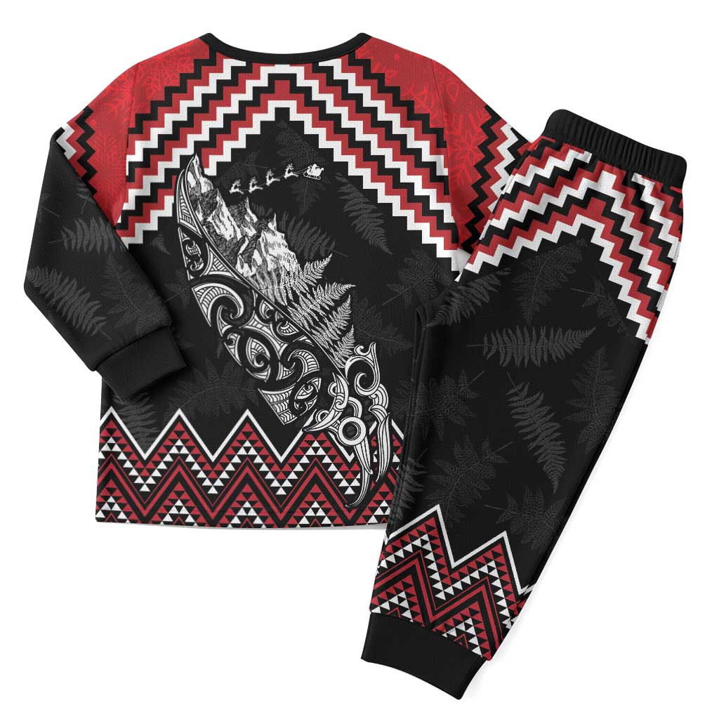 New Zealand Christmas Taniko Poutama Christmas Pajama Set Mountainscape Maori Fern - Aussie Hoodie