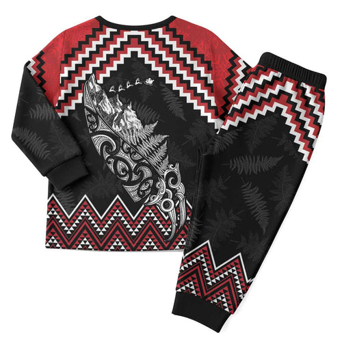 New Zealand Christmas Taniko Poutama Christmas Pajama Set Mountainscape Maori Fern - Aussie Hoodie