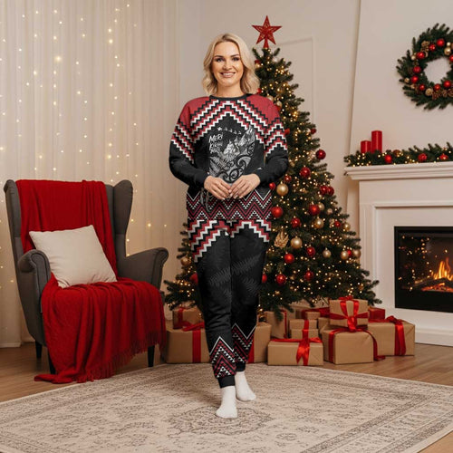 New Zealand Christmas Taniko Poutama Christmas Pajama Set Mountainscape Maori Fern - Aussie Hoodie