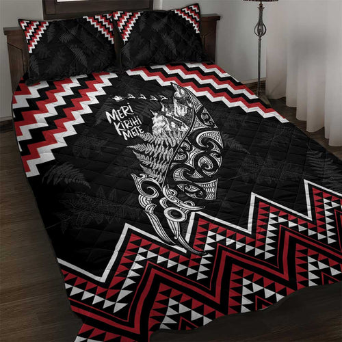 New Zealand Christmas Taniko Poutama Quilt Bed Set Mountainscape Maori Fern - Aussie Hoodie