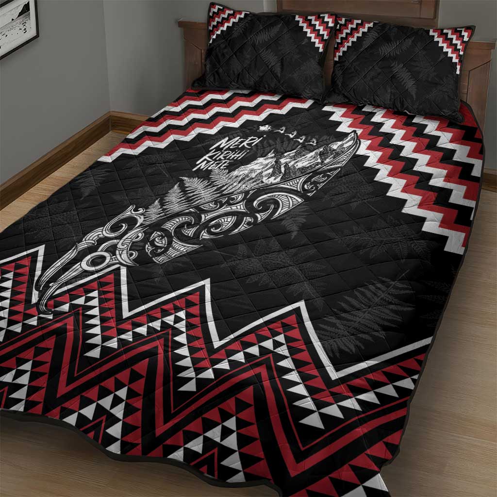 New Zealand Christmas Taniko Poutama Quilt Bed Set Mountainscape Maori Fern - Aussie Hoodie