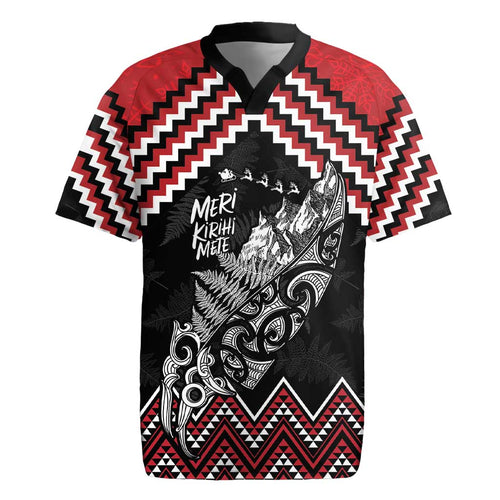 New Zealand Christmas Taniko Poutama Rugby Jersey Mountainscape Maori Fern - Aussie Hoodie