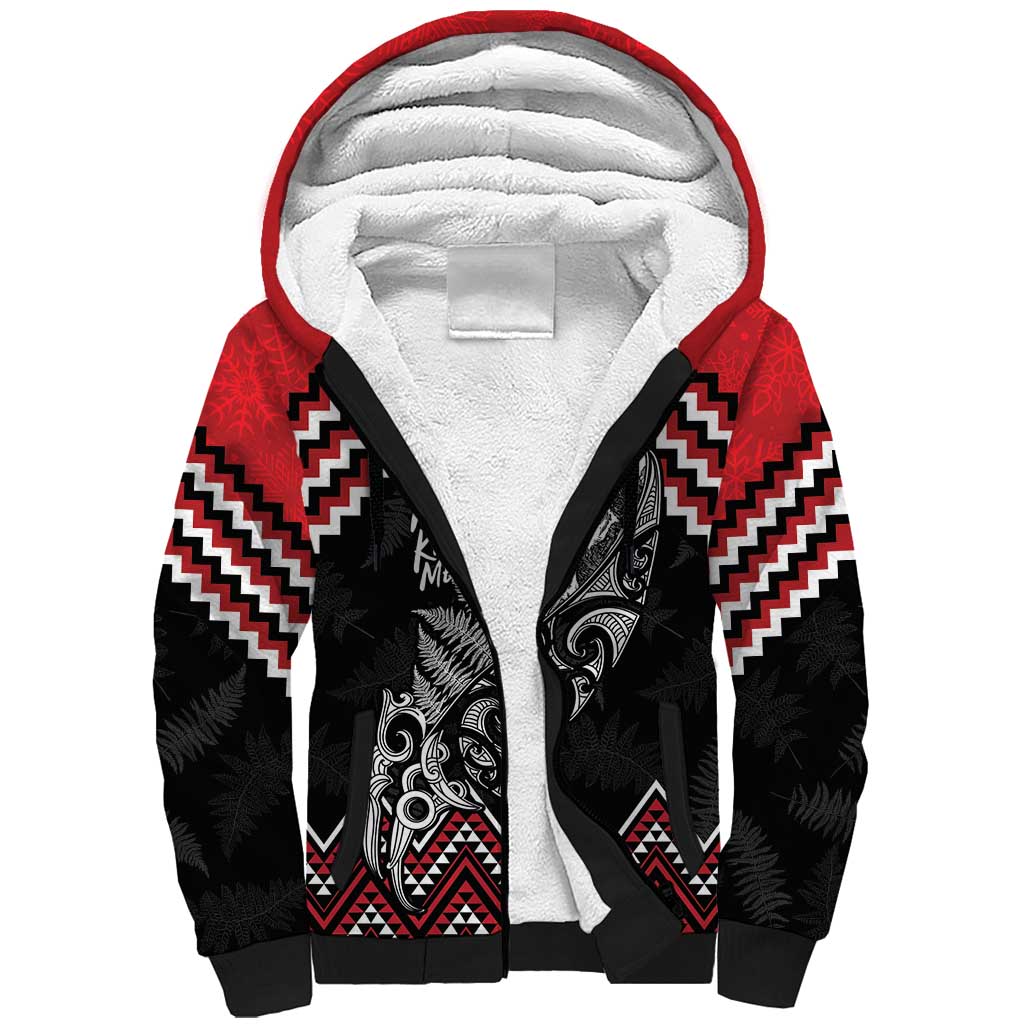 New Zealand Christmas Taniko Poutama Sherpa Hoodie Mountainscape Maori Fern - Aussie Hoodie