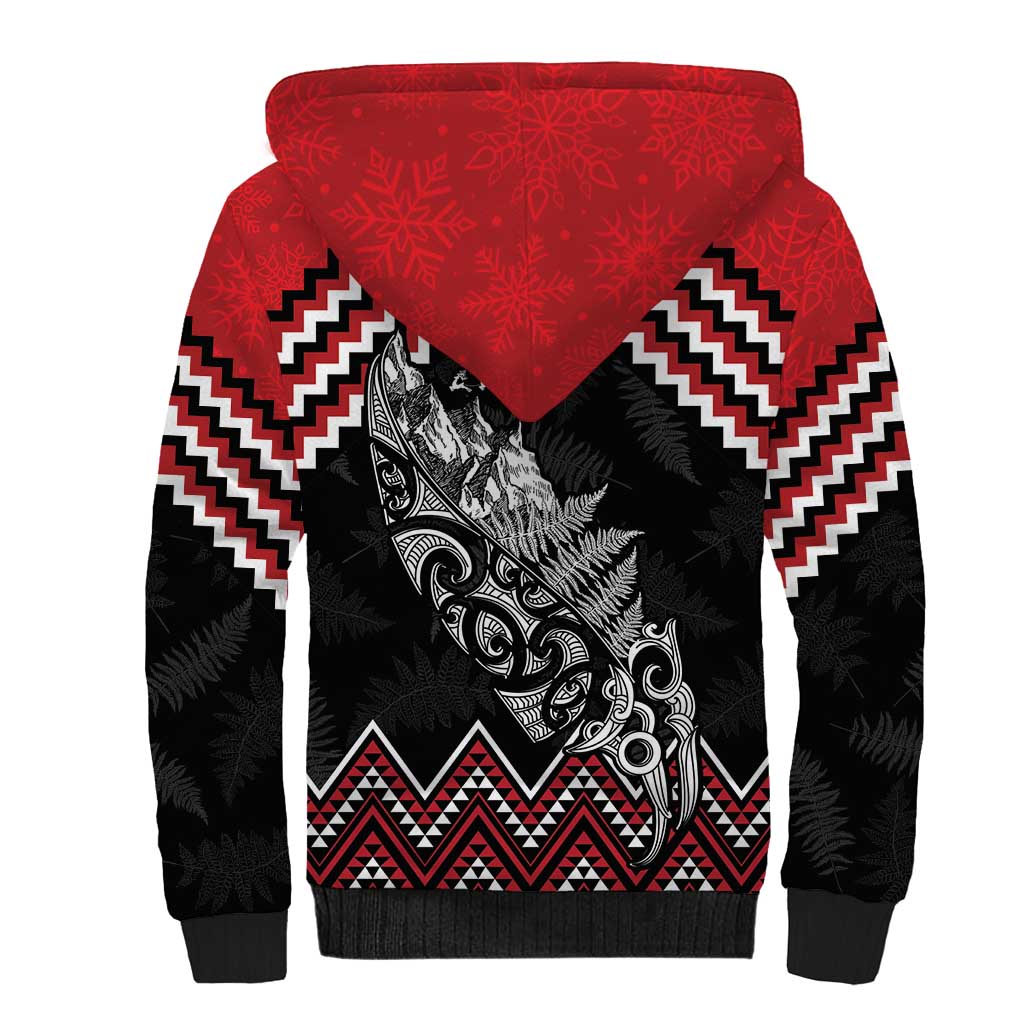 New Zealand Christmas Taniko Poutama Sherpa Hoodie Mountainscape Maori Fern - Aussie Hoodie