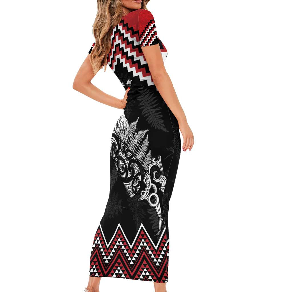 New Zealand Christmas Taniko Poutama Short Sleeve Bodycon Dress Mountainscape Maori Fern - Aussie Hoodie