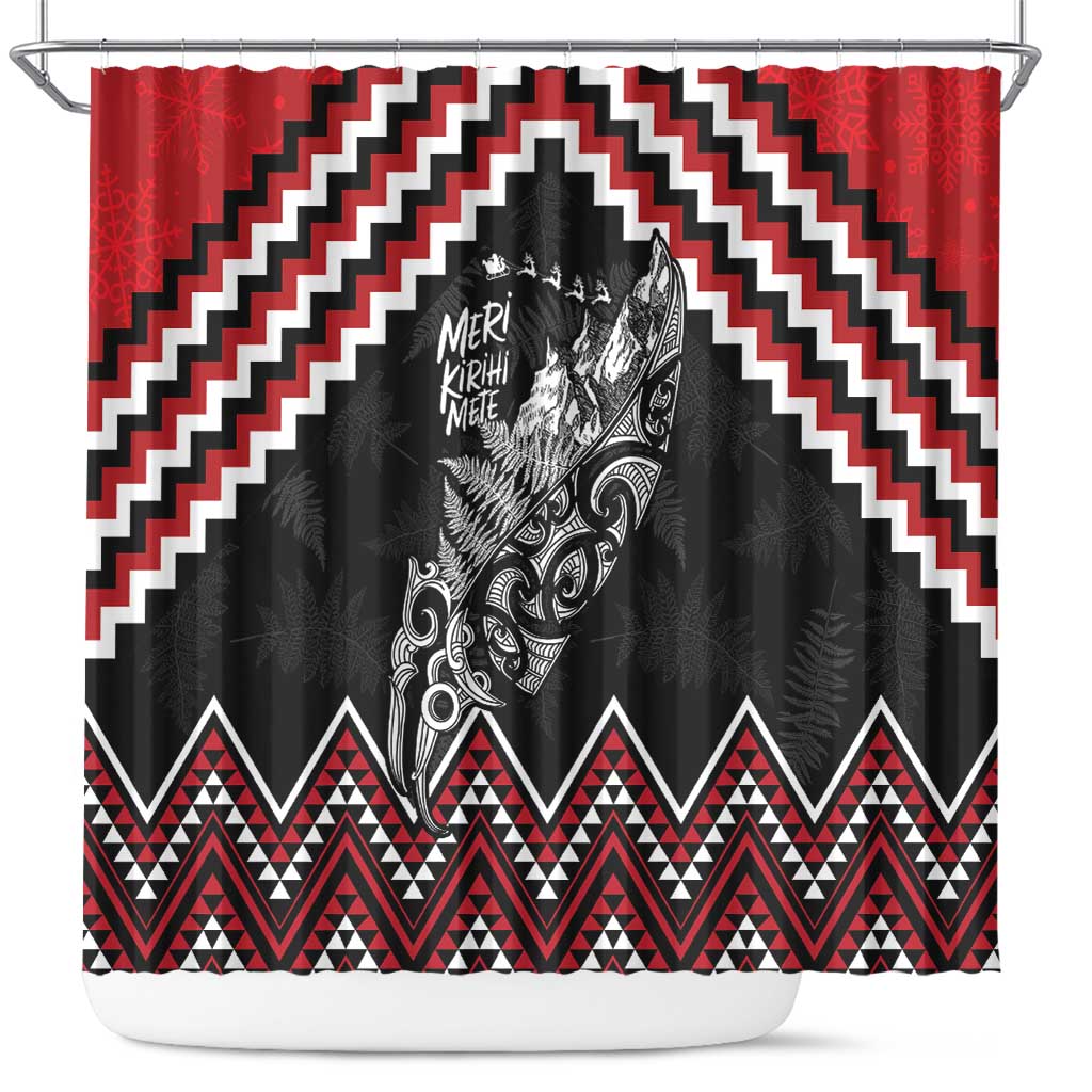 New Zealand Christmas Taniko Poutama Shower Curtain Mountainscape Maori Fern - Aussie Hoodie