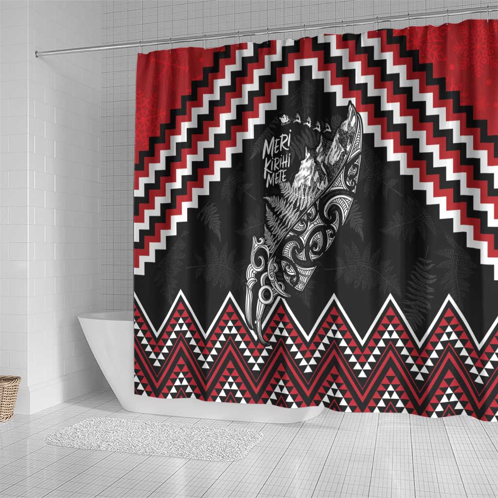 New Zealand Christmas Taniko Poutama Shower Curtain Mountainscape Maori Fern - Aussie Hoodie