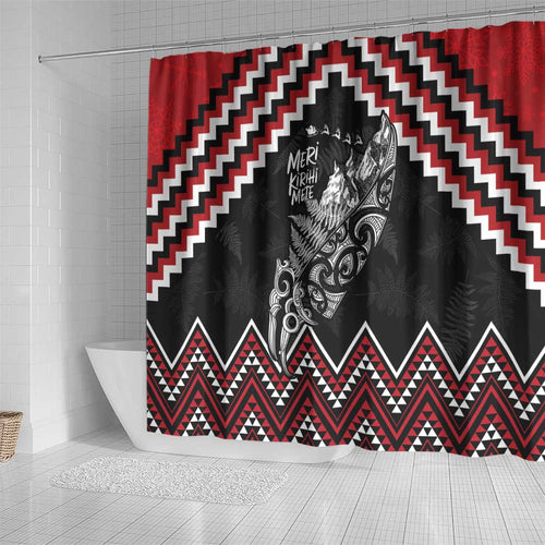 New Zealand Christmas Taniko Poutama Shower Curtain Mountainscape Maori Fern - Aussie Hoodie