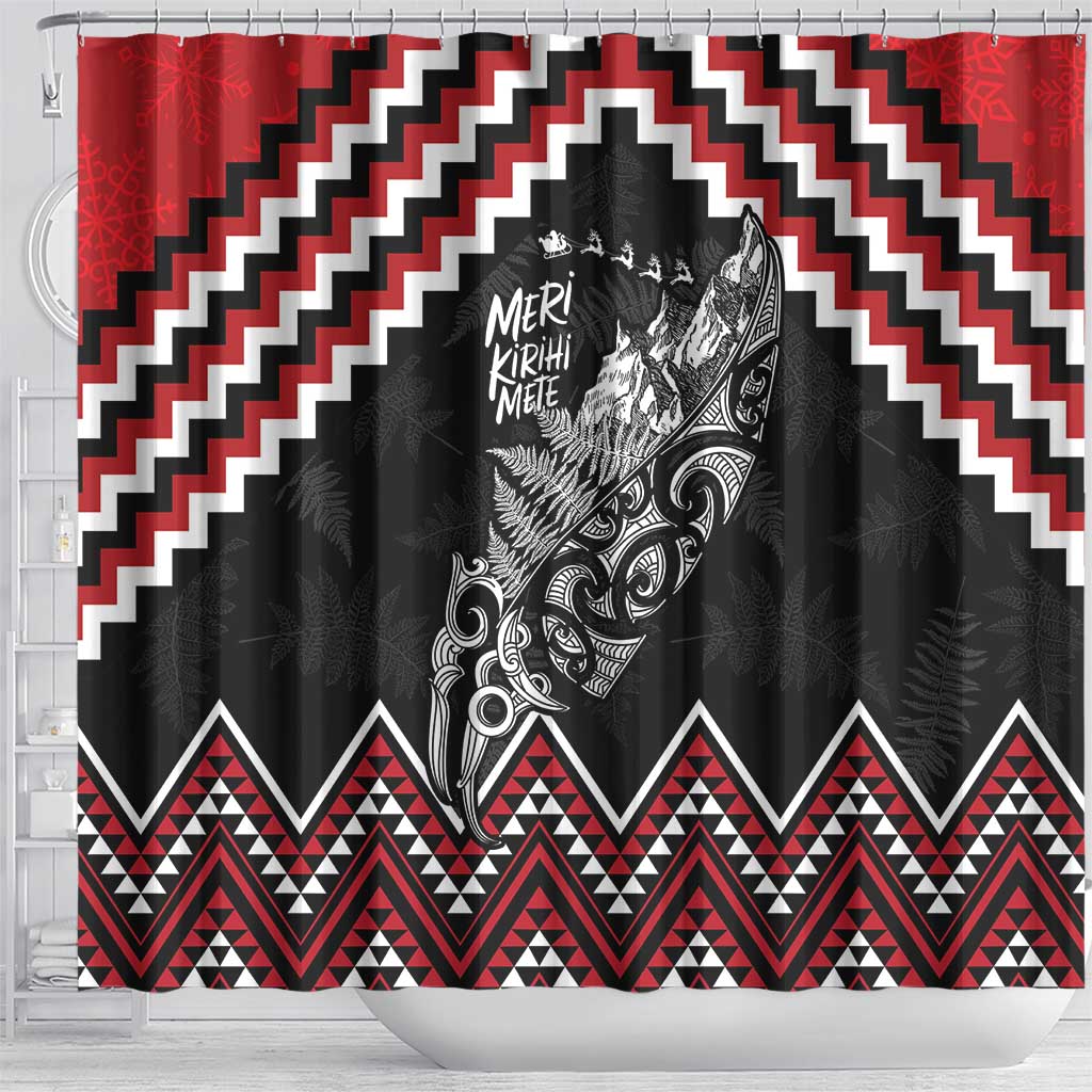 New Zealand Christmas Taniko Poutama Shower Curtain Mountainscape Maori Fern - Aussie Hoodie