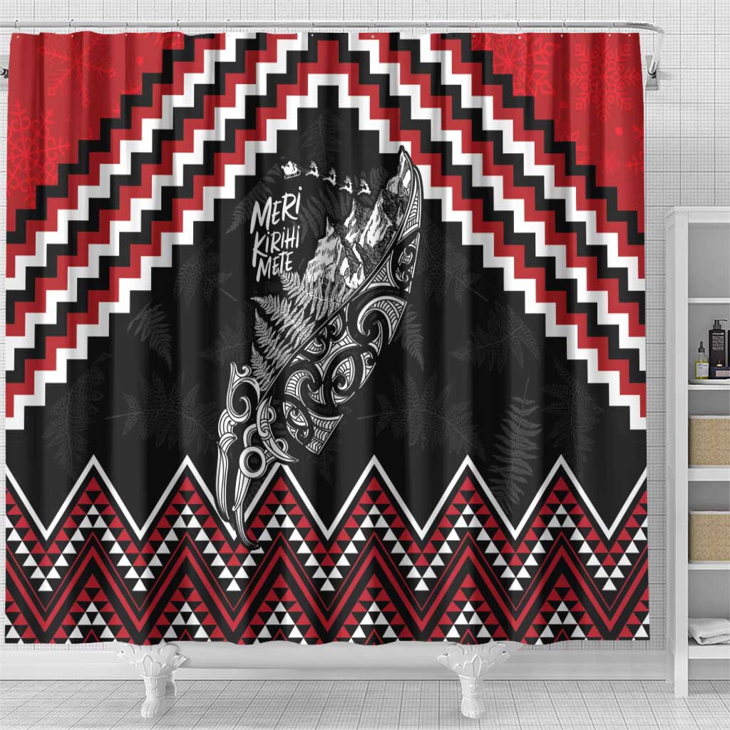 New Zealand Christmas Taniko Poutama Shower Curtain Mountainscape Maori Fern - Aussie Hoodie