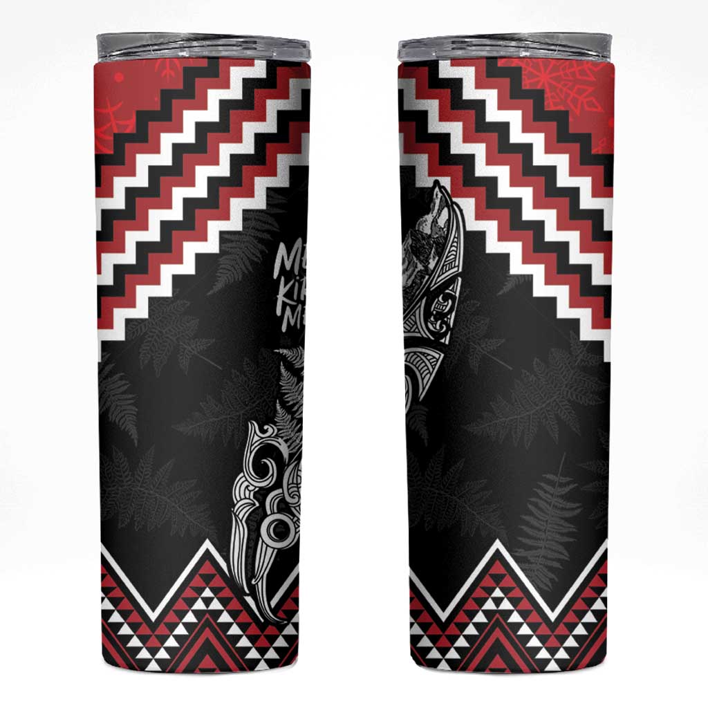 New Zealand Christmas Taniko Poutama Skinny Tumbler Mountainscape Maori Fern - Aussie Hoodie