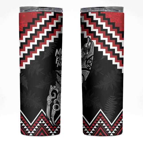 New Zealand Christmas Taniko Poutama Skinny Tumbler Mountainscape Maori Fern - Aussie Hoodie