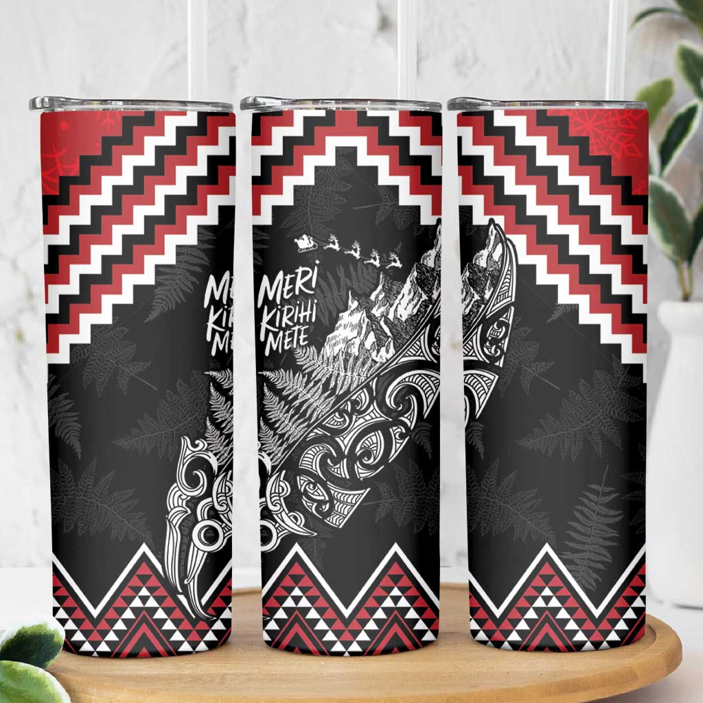 New Zealand Christmas Taniko Poutama Skinny Tumbler Mountainscape Maori Fern - Aussie Hoodie