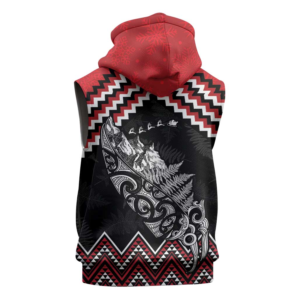 New Zealand Christmas Taniko Poutama Sleeveless Hoodie Mountainscape Maori Fern - Aussie Hoodie