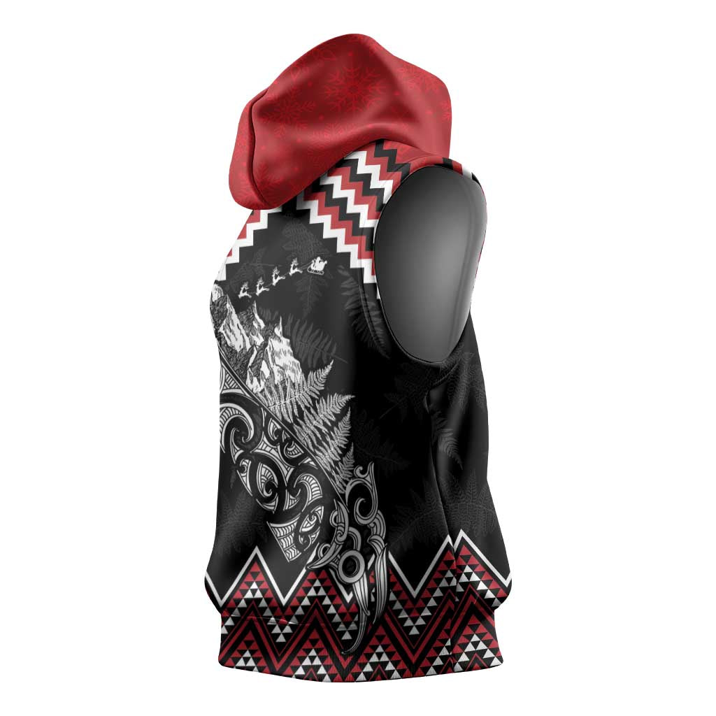 New Zealand Christmas Taniko Poutama Sleeveless Hoodie Mountainscape Maori Fern - Aussie Hoodie