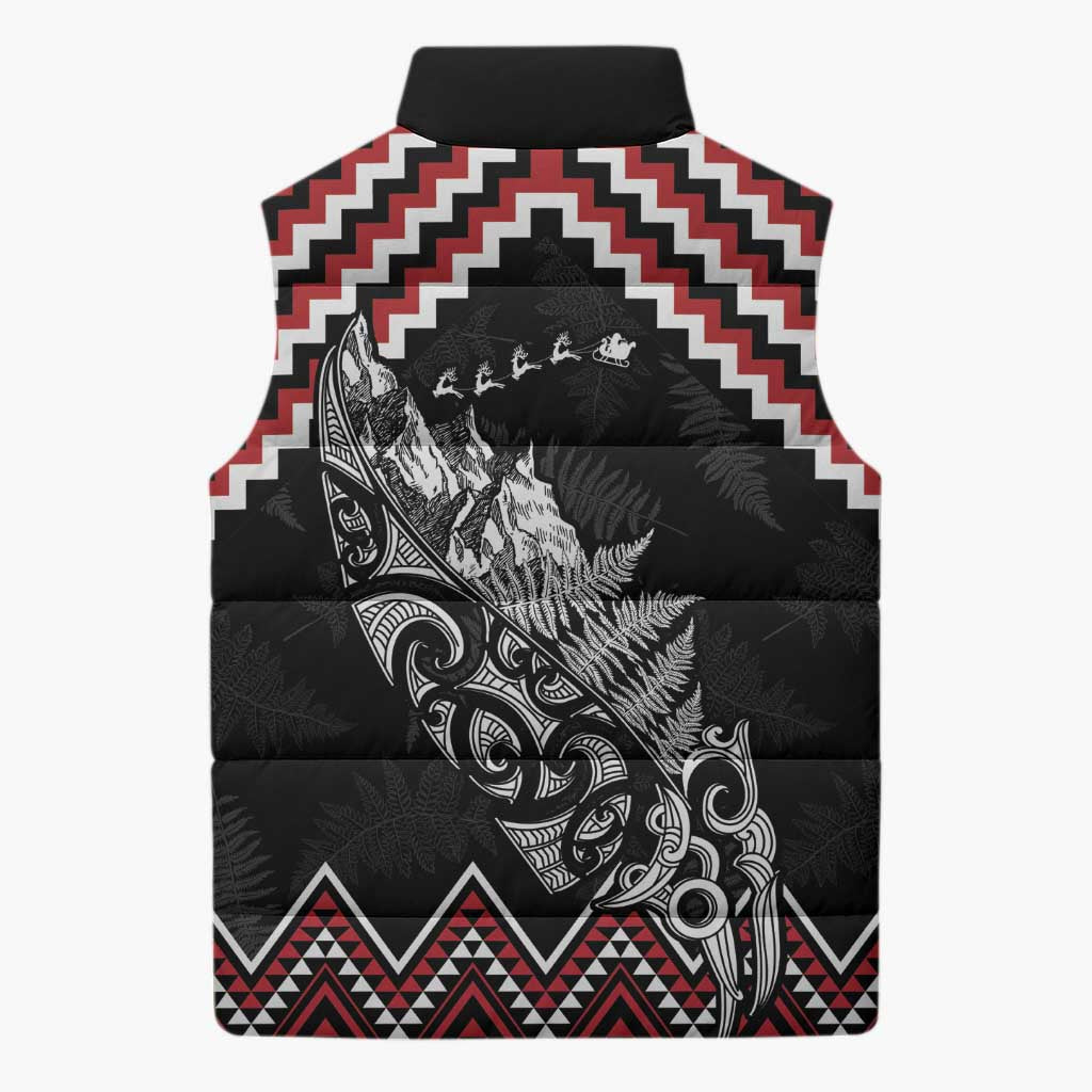 New Zealand Christmas Taniko Poutama Sleeveless Puffer Jacket Mountainscape Maori Fern - Aussie Hoodie
