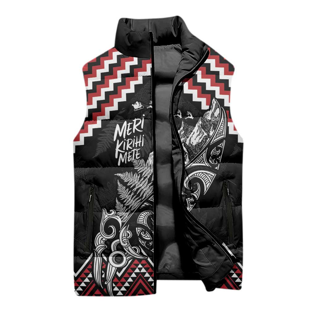 New Zealand Christmas Taniko Poutama Sleeveless Puffer Jacket Mountainscape Maori Fern - Aussie Hoodie