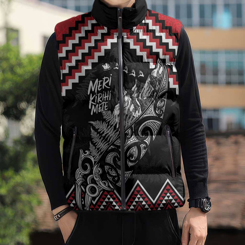 New Zealand Christmas Taniko Poutama Sleeveless Puffer Jacket Mountainscape Maori Fern - Aussie Hoodie