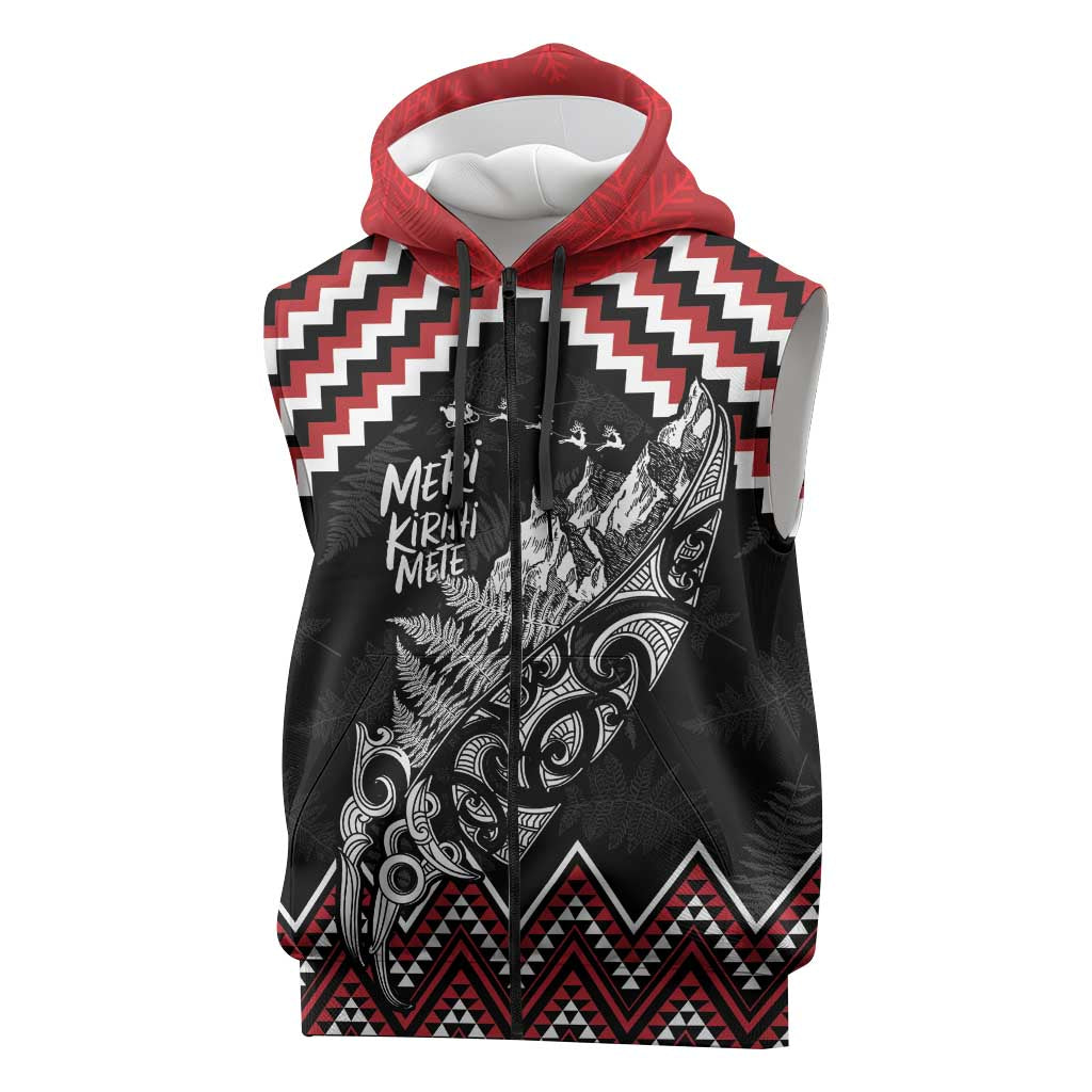 New Zealand Christmas Taniko Poutama Sleeveless Zip Hoodie Mountainscape Maori Fern LT7