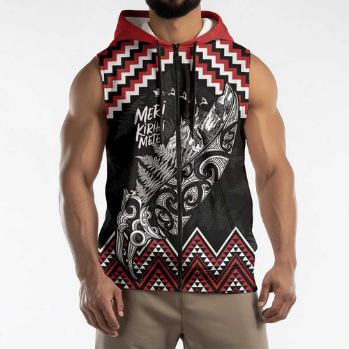 New Zealand Christmas Taniko Poutama Sleeveless Zip Hoodie Mountainscape Maori Fern LT7