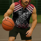 New Zealand Christmas Taniko Poutama Sleeveless Zip Hoodie Mountainscape Maori Fern LT7
