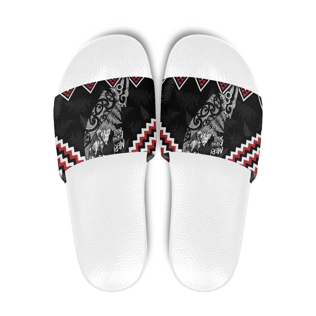 New Zealand Christmas Taniko Poutama Slide Sandals Mountainscape Maori Fern - Aussie Hoodie