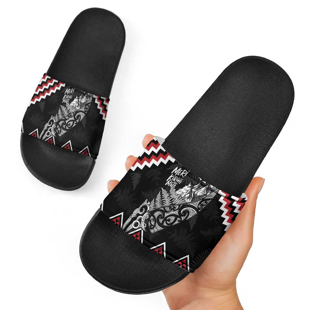 New Zealand Christmas Taniko Poutama Slide Sandals Mountainscape Maori Fern - Aussie Hoodie