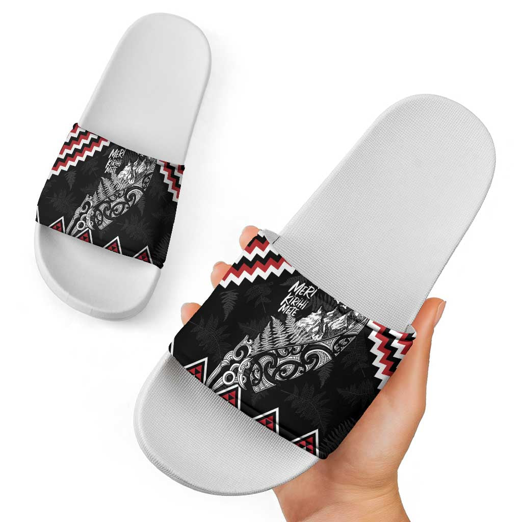 New Zealand Christmas Taniko Poutama Slide Sandals Mountainscape Maori Fern - Aussie Hoodie
