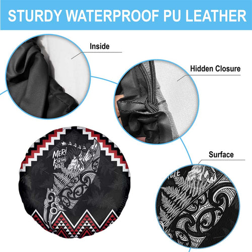 New Zealand Christmas Taniko Poutama Spare Tire Cover Mountainscape Maori Fern - Aussie Hoodie