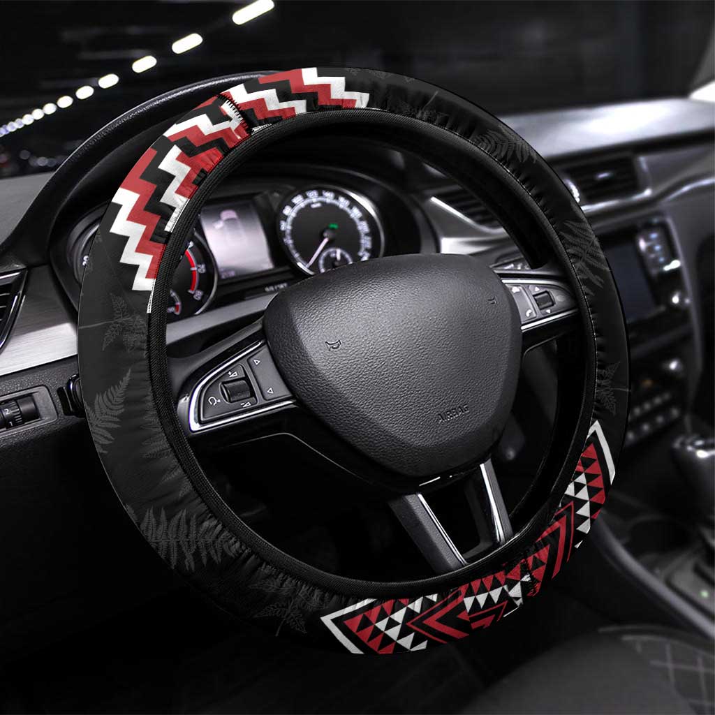 New Zealand Christmas Taniko Poutama Steering Wheel Cover Mountainscape Maori Fern - Aussie Hoodie