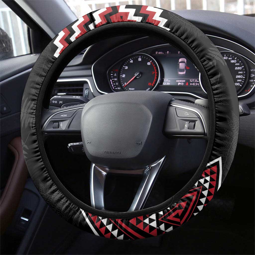 New Zealand Christmas Taniko Poutama Steering Wheel Cover Mountainscape Maori Fern - Aussie Hoodie