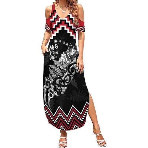 New Zealand Christmas Taniko Poutama Summer Maxi Dress Mountainscape Maori Fern - Aussie Hoodie