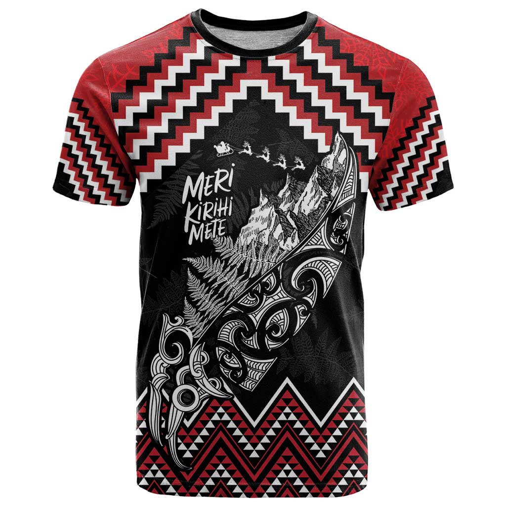 New Zealand Christmas Taniko Poutama T Shirt Mountainscape Maori Fern - Aussie Hoodie