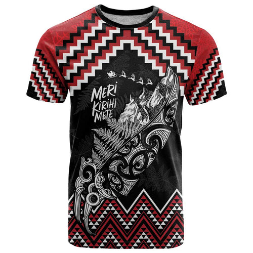 New Zealand Christmas Taniko Poutama T Shirt Mountainscape Maori Fern - Aussie Hoodie