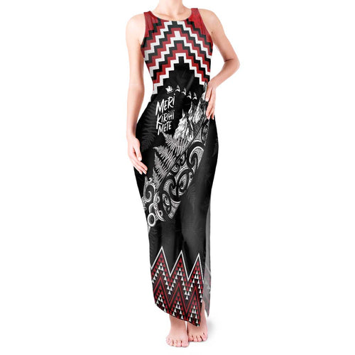 New Zealand Christmas Taniko Poutama Tank Maxi Dress Mountainscape Maori Fern - Aussie Hoodie