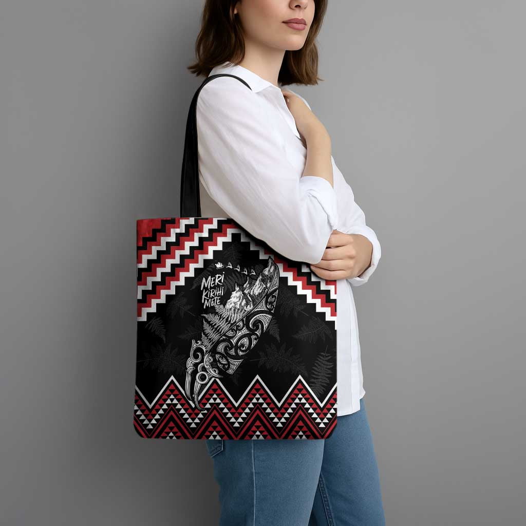 New Zealand Christmas Taniko Poutama Tote Bag Mountainscape Maori Fern - Aussie Hoodie