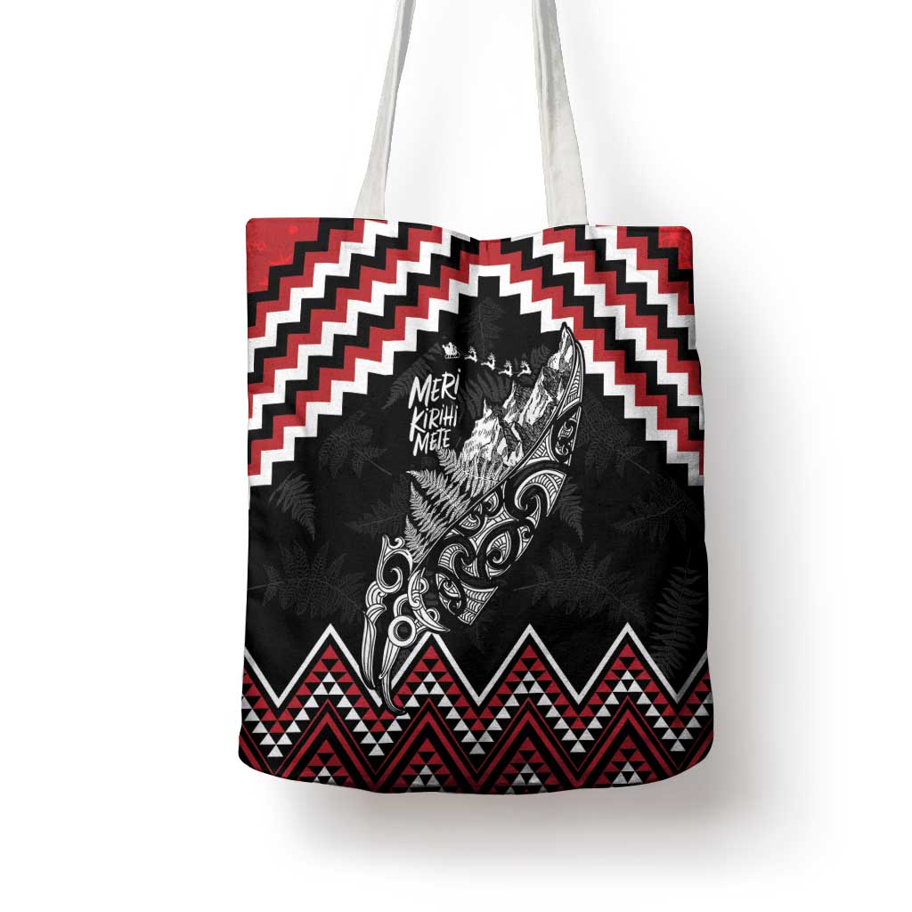 New Zealand Christmas Taniko Poutama Tote Bag Mountainscape Maori Fern - Aussie Hoodie