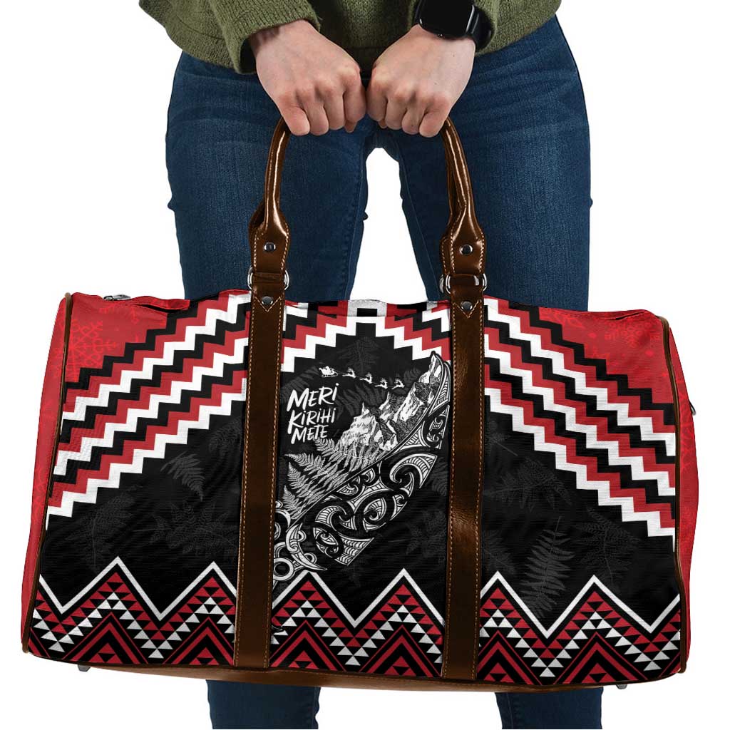New Zealand Christmas Taniko Poutama Travel Bag Mountainscape Maori Fern - Aussie Hoodie