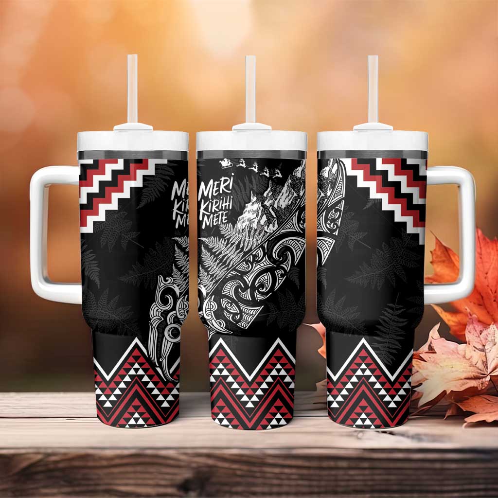 New Zealand Christmas Taniko Poutama Tumbler With Handle Mountainscape Maori Fern - Aussie Hoodie
