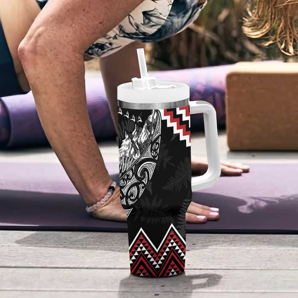 New Zealand Christmas Taniko Poutama Tumbler With Handle Mountainscape Maori Fern - Aussie Hoodie