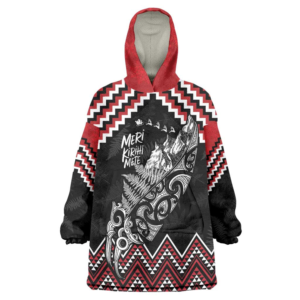 New Zealand Christmas Taniko Poutama Wearable Blanket Hoodie Mountainscape Maori Fern - Aussie Hoodie