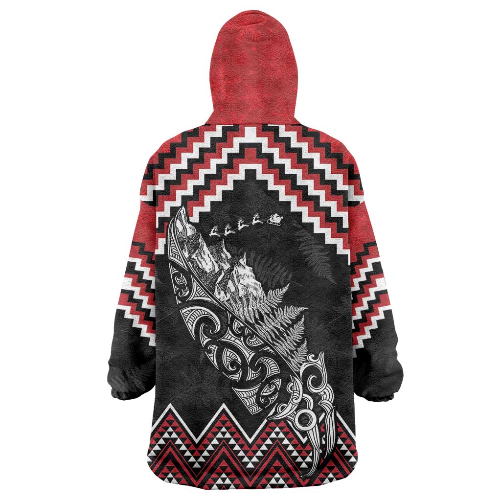 New Zealand Christmas Taniko Poutama Wearable Blanket Hoodie Mountainscape Maori Fern - Aussie Hoodie