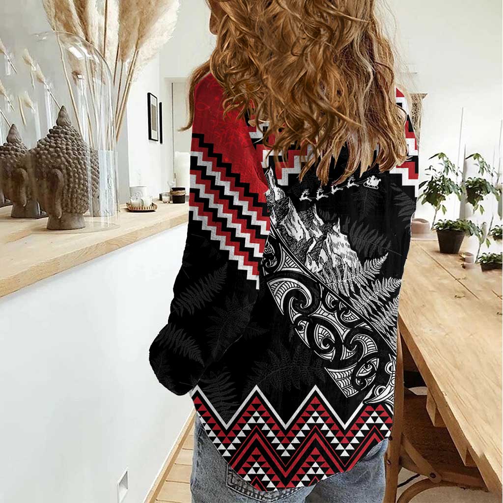 New Zealand Christmas Taniko Poutama Women Casual Shirt Mountainscape Maori Fern - Aussie Hoodie