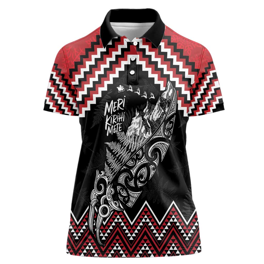 New Zealand Christmas Taniko Poutama Women Polo Shirt Mountainscape Maori Fern - Aussie Hoodie